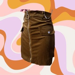 No brand corduroy camel zip up min skirt size medium